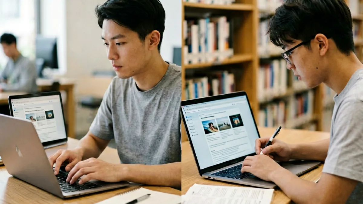 不同类型用户使用农夫导航网的场景示意，包括办公桌前的远程工作者和查找学术资源的学生